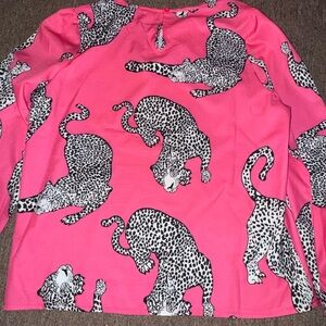 Ladies Pink Leopard Print Long-Sleeve Top